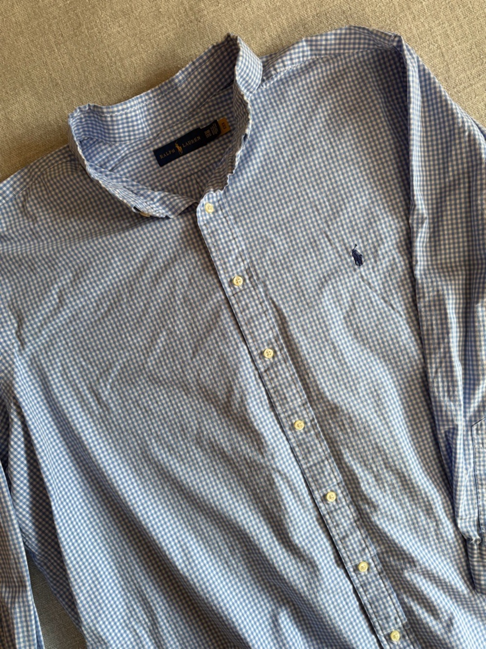 Polo Ralph Lauren Mens Long Sleeve Poplin Shirt blue and white gingham plaid 3XB